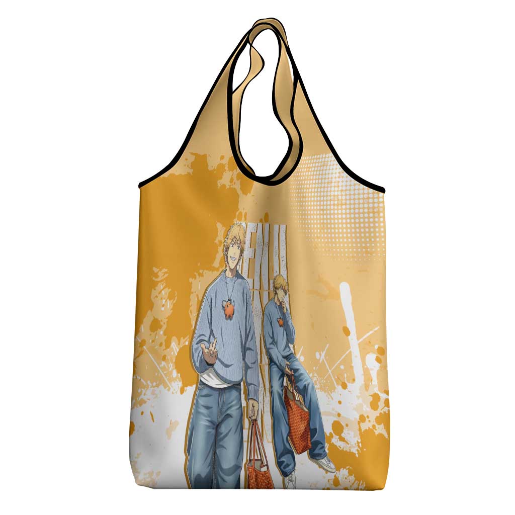 Denji Chainsaw Man Urban Drip Grocery Bag Streetwear Anime Vibes in Orange Tones