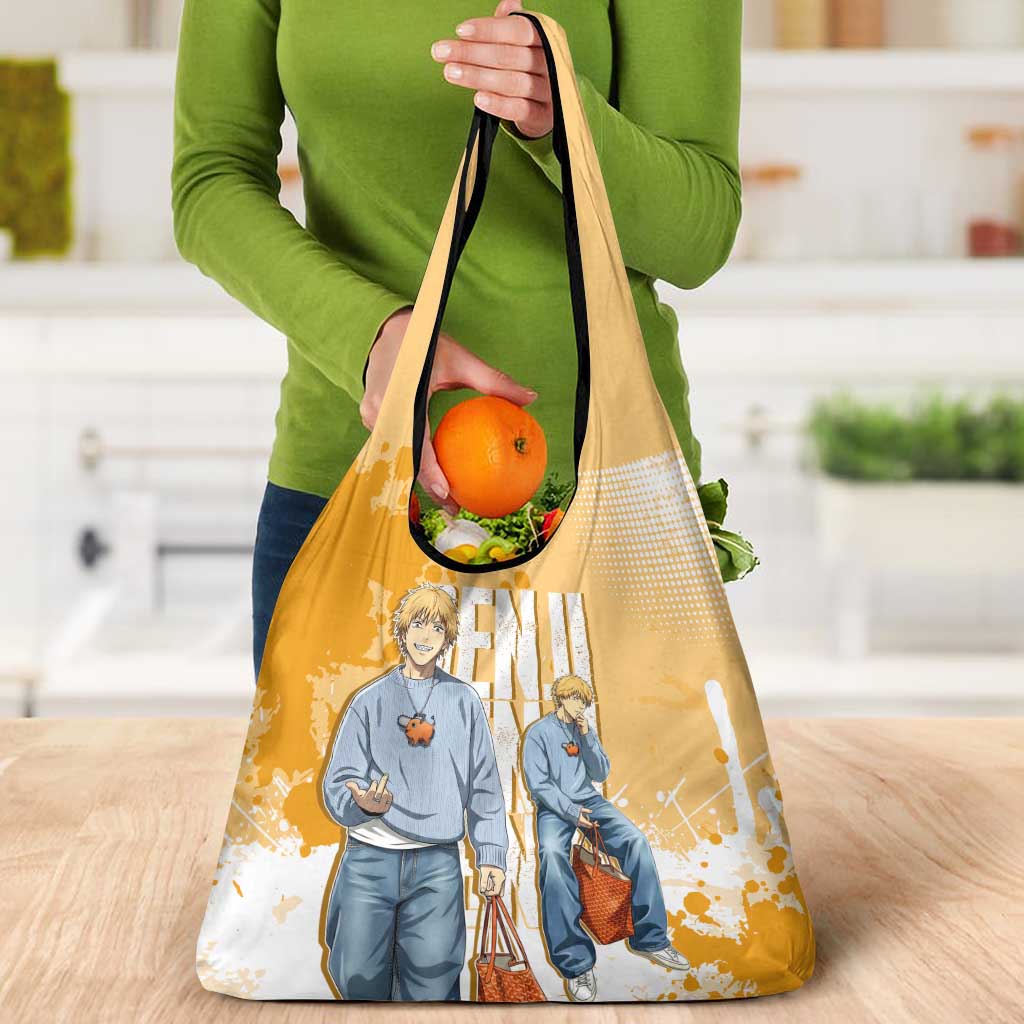 Denji Chainsaw Man Urban Drip Grocery Bag Streetwear Anime Vibes in Orange Tones