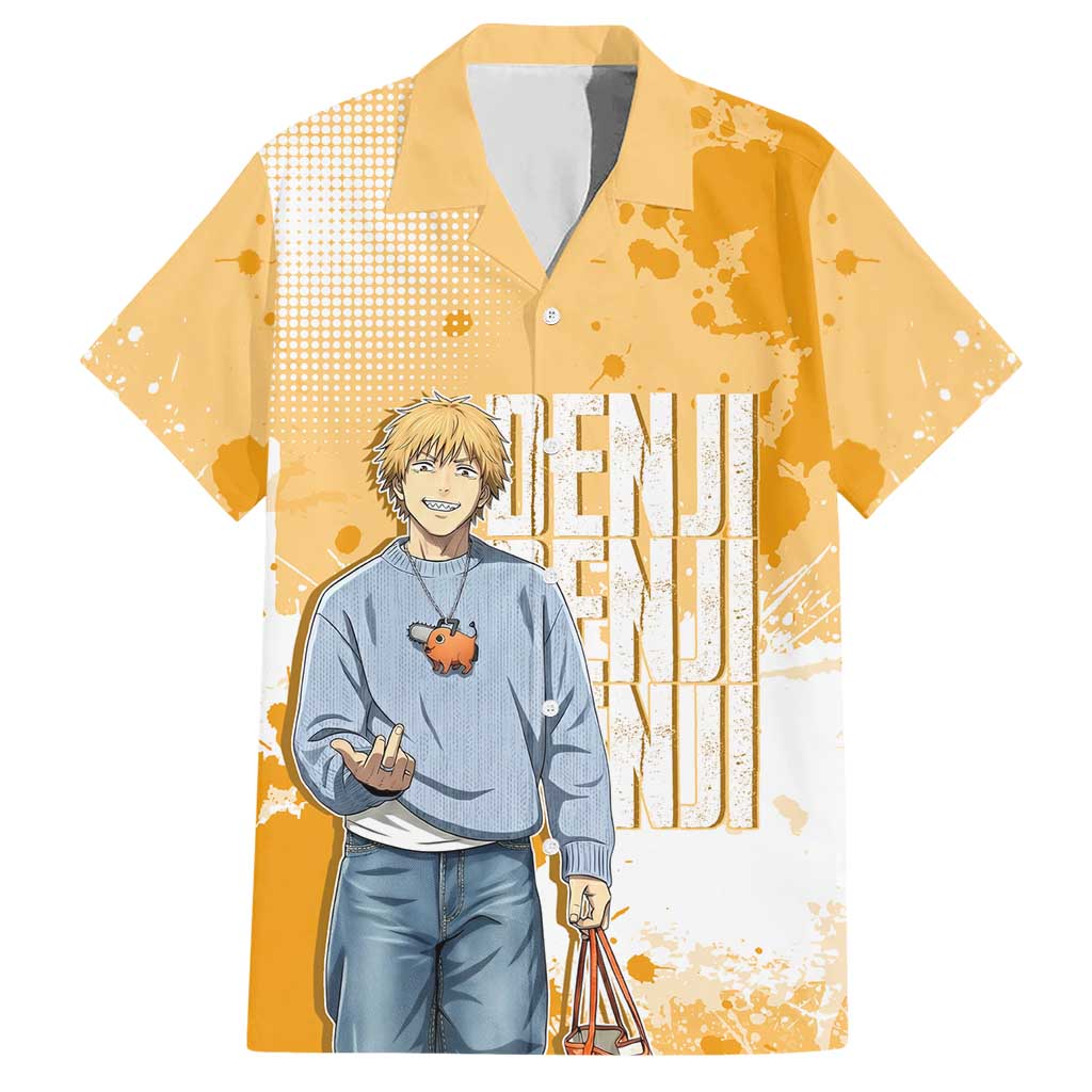 Denji Chainsaw Man Urban Drip Hawaiian Shirt Streetwear Anime Vibes in Orange Tones