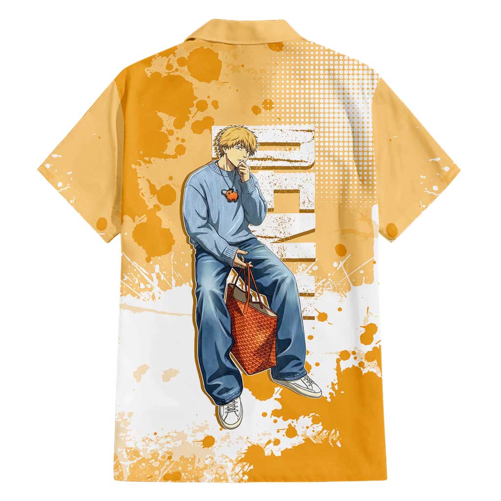 Denji Chainsaw Man Urban Drip Hawaiian Shirt Streetwear Anime Vibes in Orange Tones