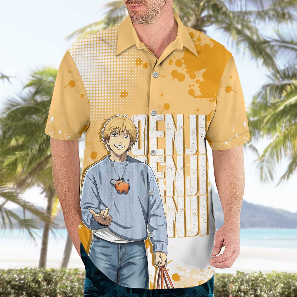 Denji Chainsaw Man Urban Drip Hawaiian Shirt Streetwear Anime Vibes in Orange Tones