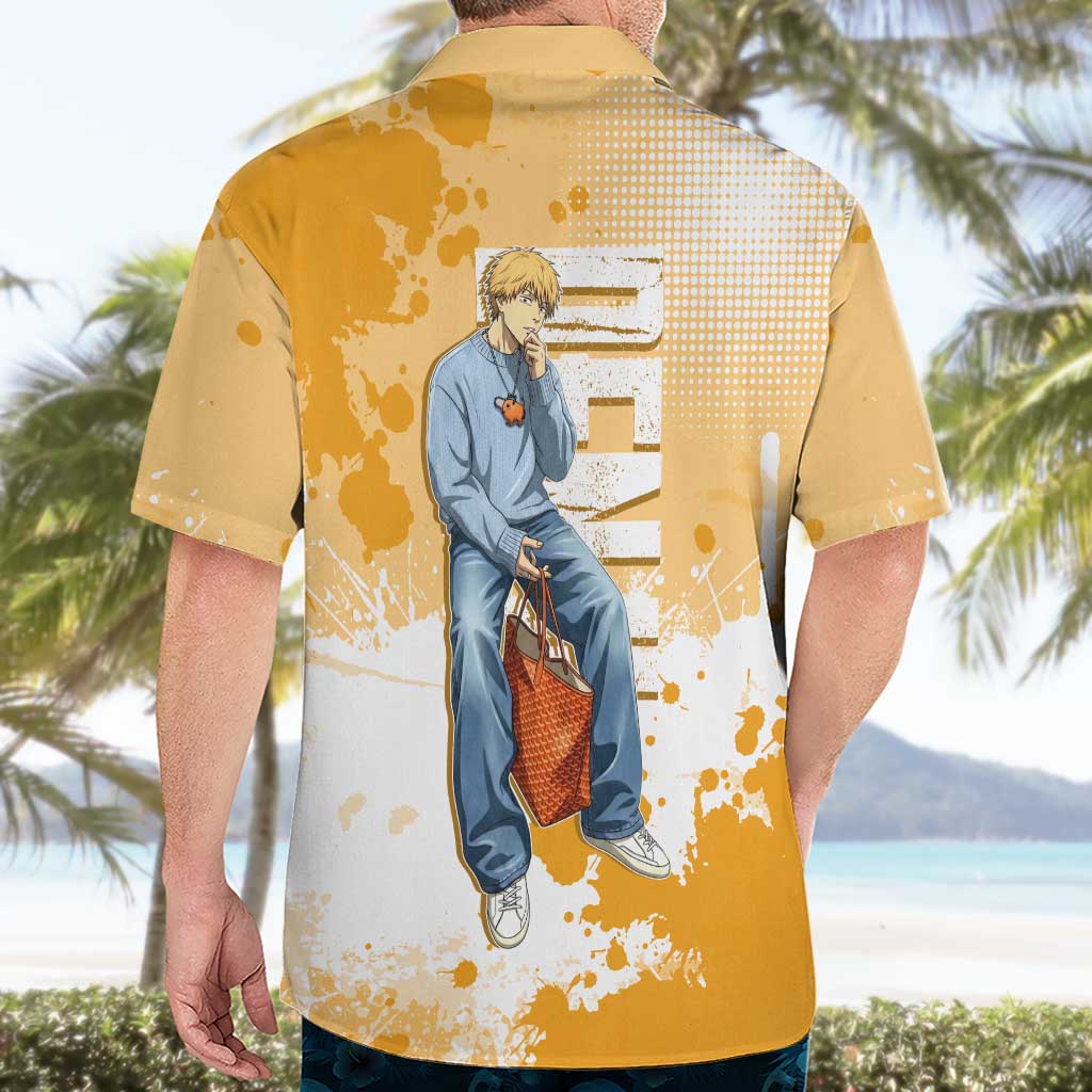 Denji Chainsaw Man Urban Drip Hawaiian Shirt Streetwear Anime Vibes in Orange Tones
