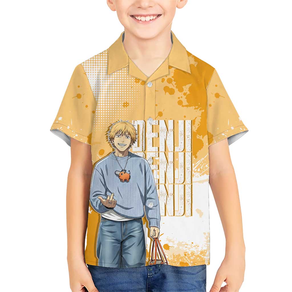 Denji Chainsaw Man Urban Drip Hawaiian Shirt Streetwear Anime Vibes in Orange Tones