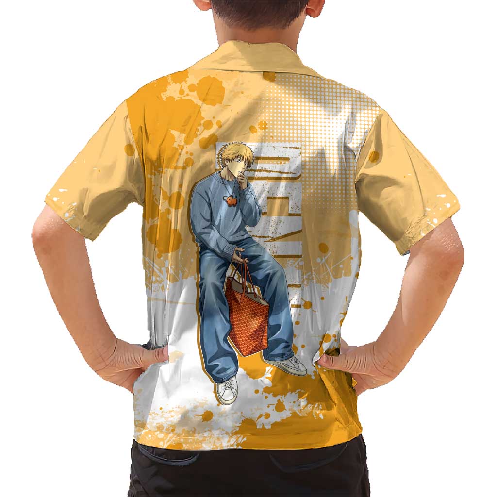 Denji Chainsaw Man Urban Drip Hawaiian Shirt Streetwear Anime Vibes in Orange Tones