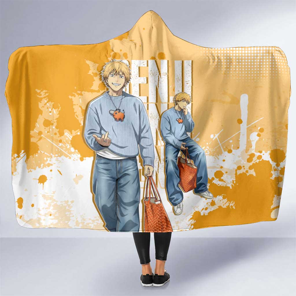 Denji Chainsaw Man Urban Drip Hooded Blanket Streetwear Anime Vibes in Orange Tones