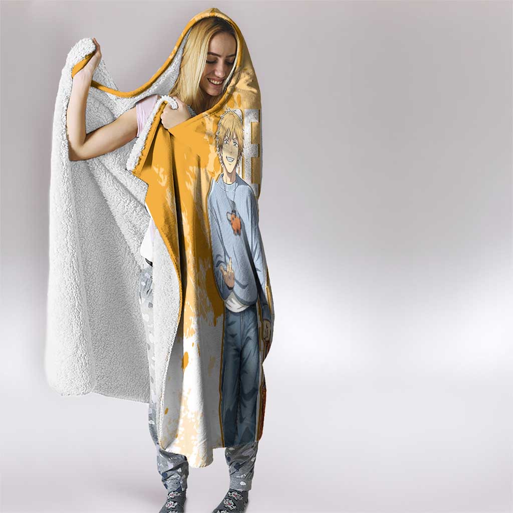Denji Chainsaw Man Urban Drip Hooded Blanket Streetwear Anime Vibes in Orange Tones
