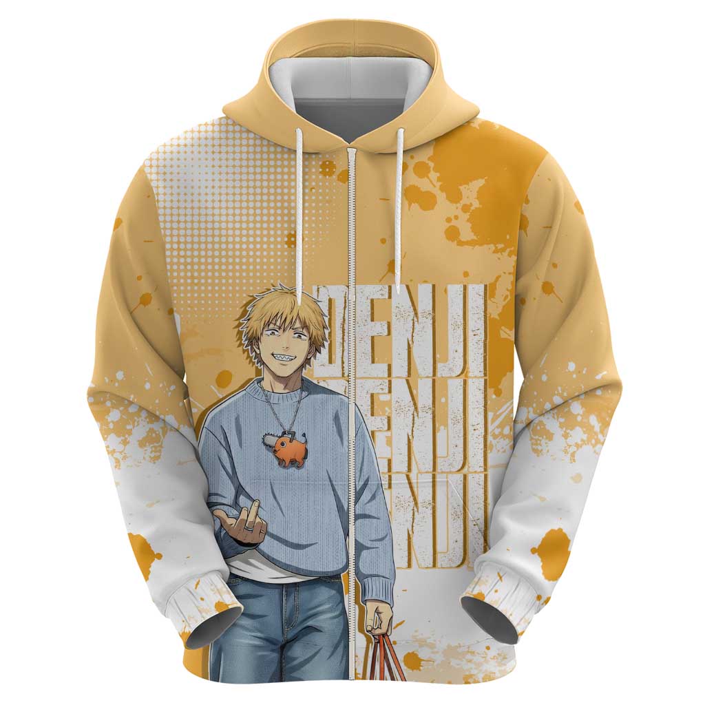 Denji Chainsaw Man Urban Drip Hoodie Streetwear Anime Vibes in Orange Tones