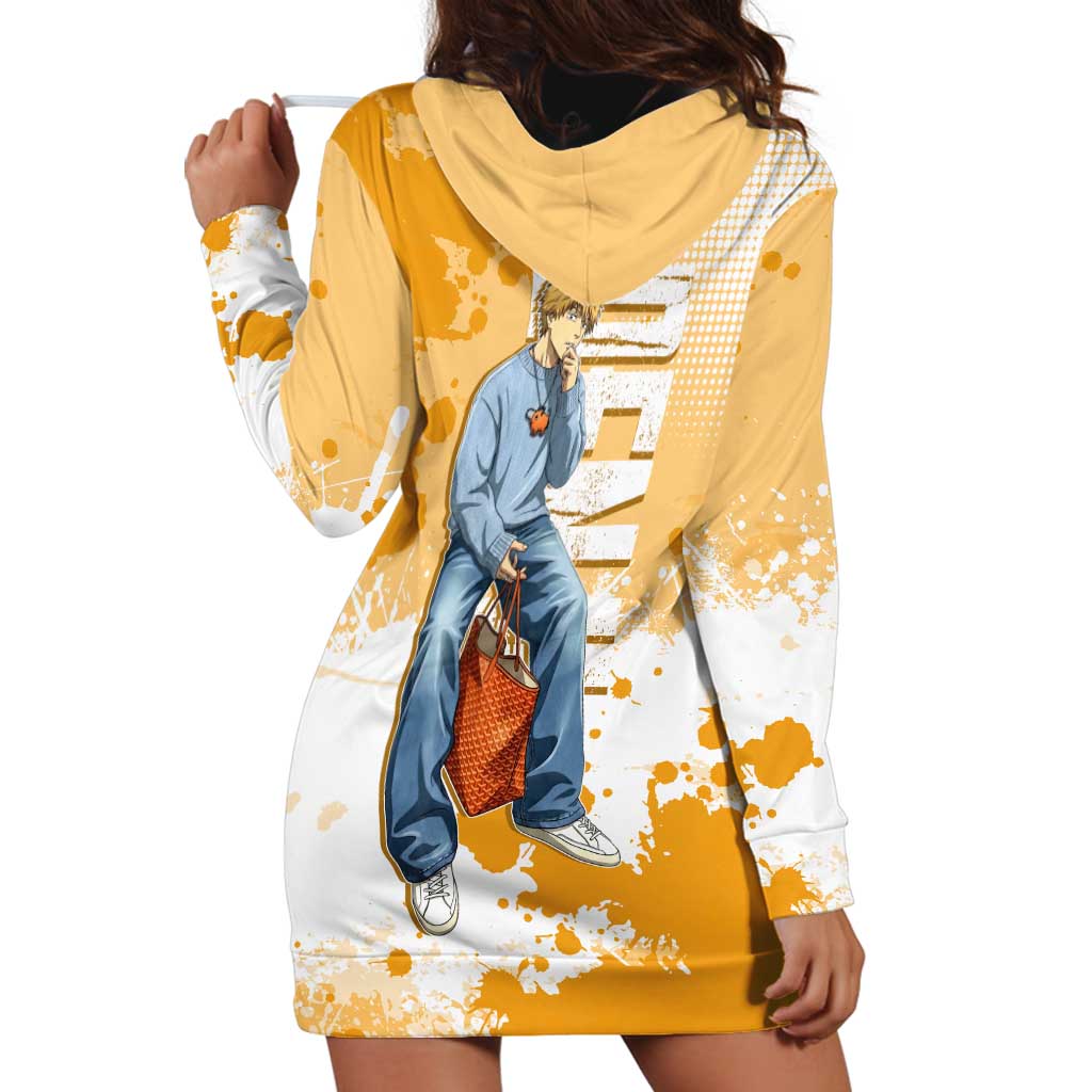 Denji Chainsaw Man Urban Drip Hoodie Dress Streetwear Anime Vibes in Orange Tones