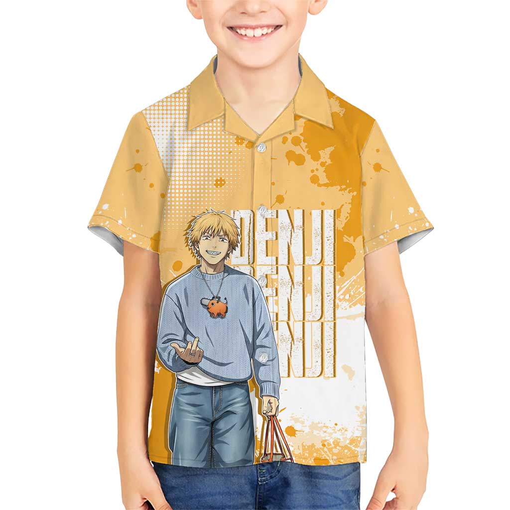 Denji Chainsaw Man Urban Drip Kid Hawaiian Shirt Streetwear Anime Vibes in Orange Tones