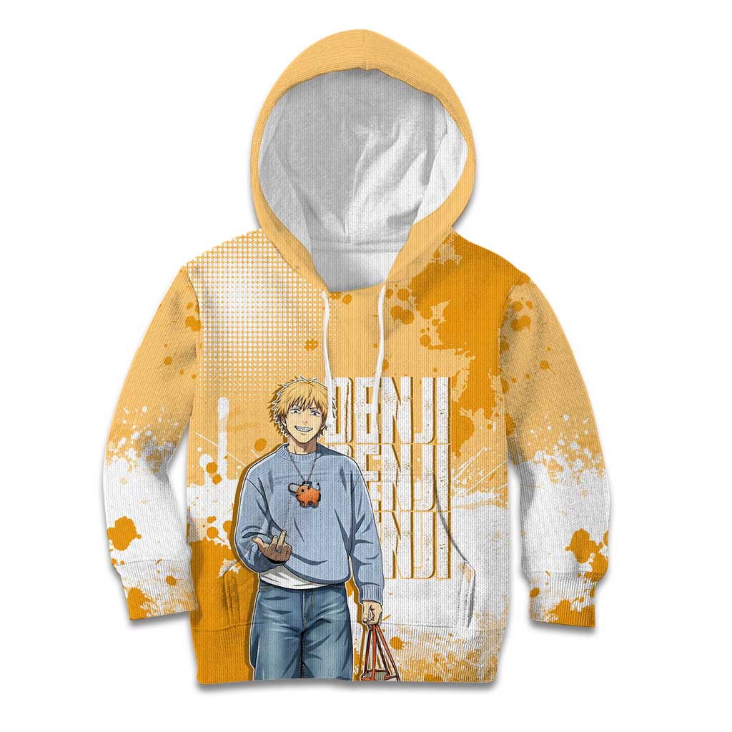 Denji Chainsaw Man Urban Drip Kid Hoodie Streetwear Anime Vibes in Orange Tones