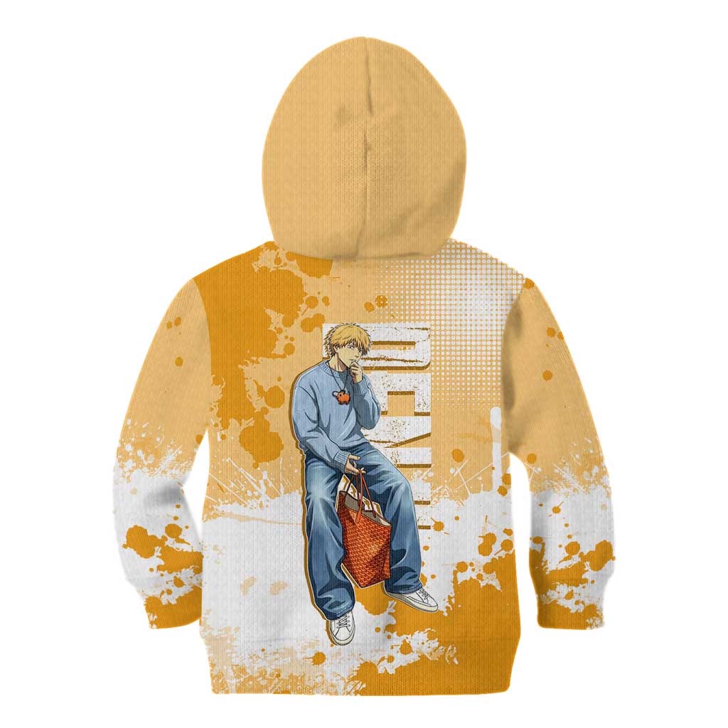 Denji Chainsaw Man Urban Drip Kid Hoodie Streetwear Anime Vibes in Orange Tones
