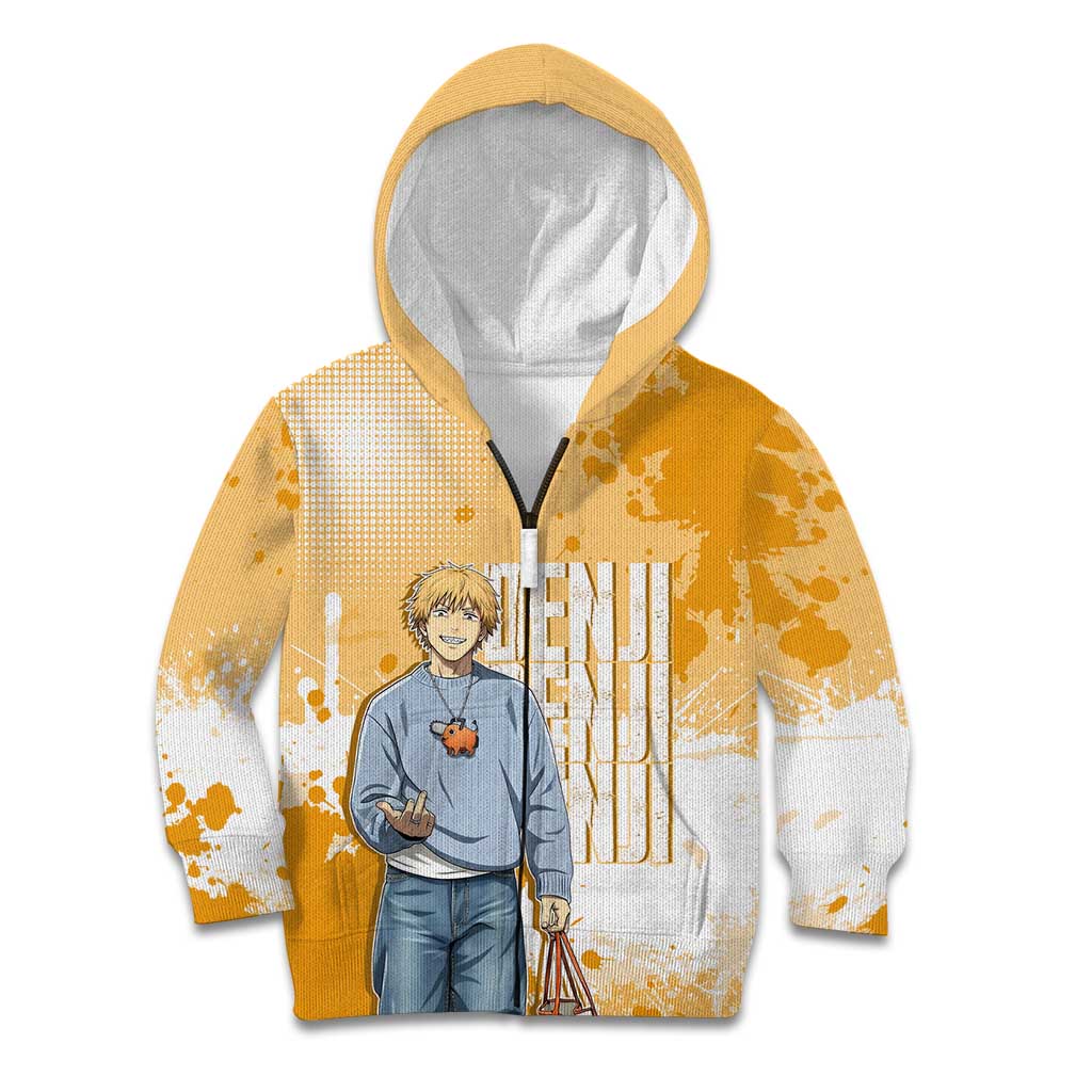 Denji Chainsaw Man Urban Drip Kid Hoodie Streetwear Anime Vibes in Orange Tones