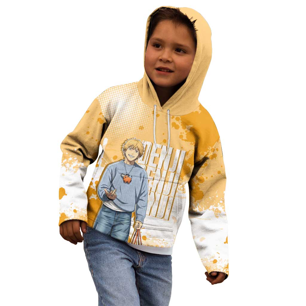 Denji Chainsaw Man Urban Drip Kid Hoodie Streetwear Anime Vibes in Orange Tones