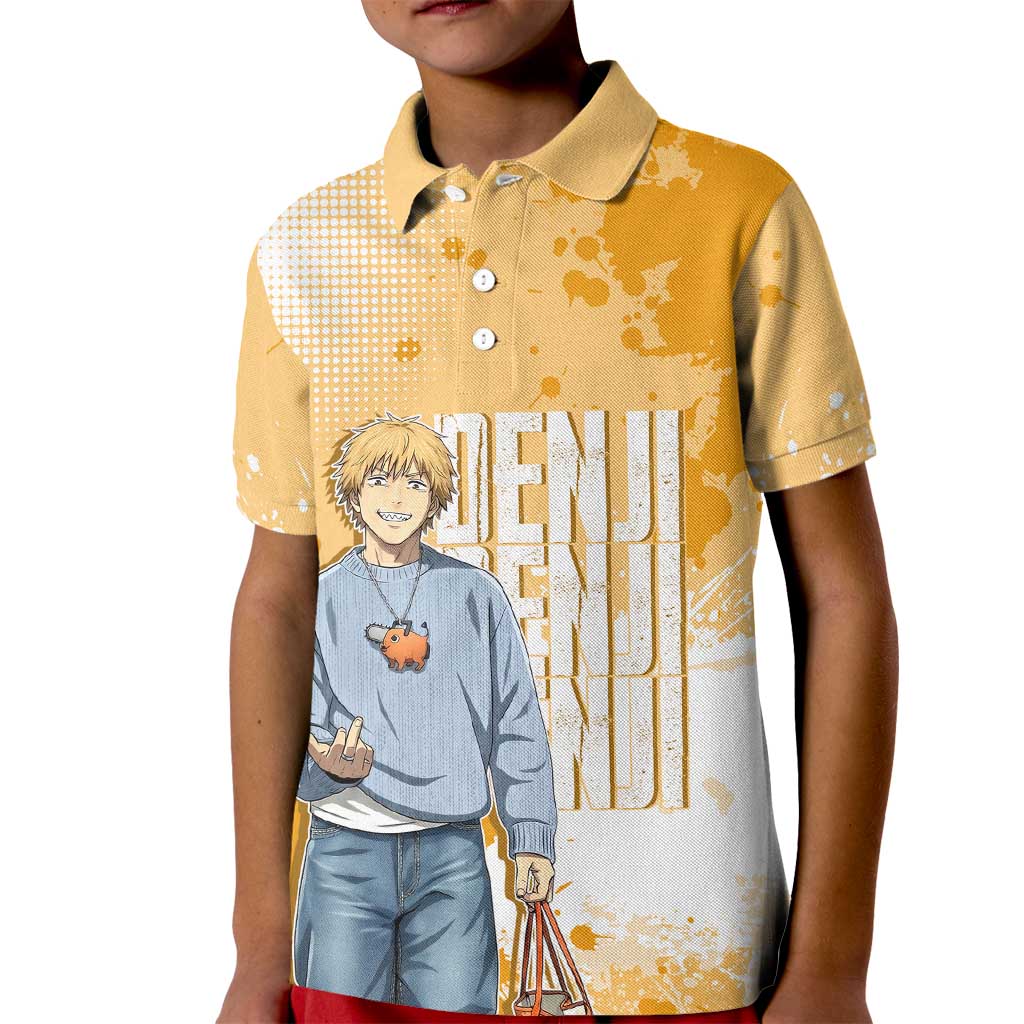 Denji Chainsaw Man Urban Drip Kid Polo Shirt Streetwear Anime Vibes in Orange Tones