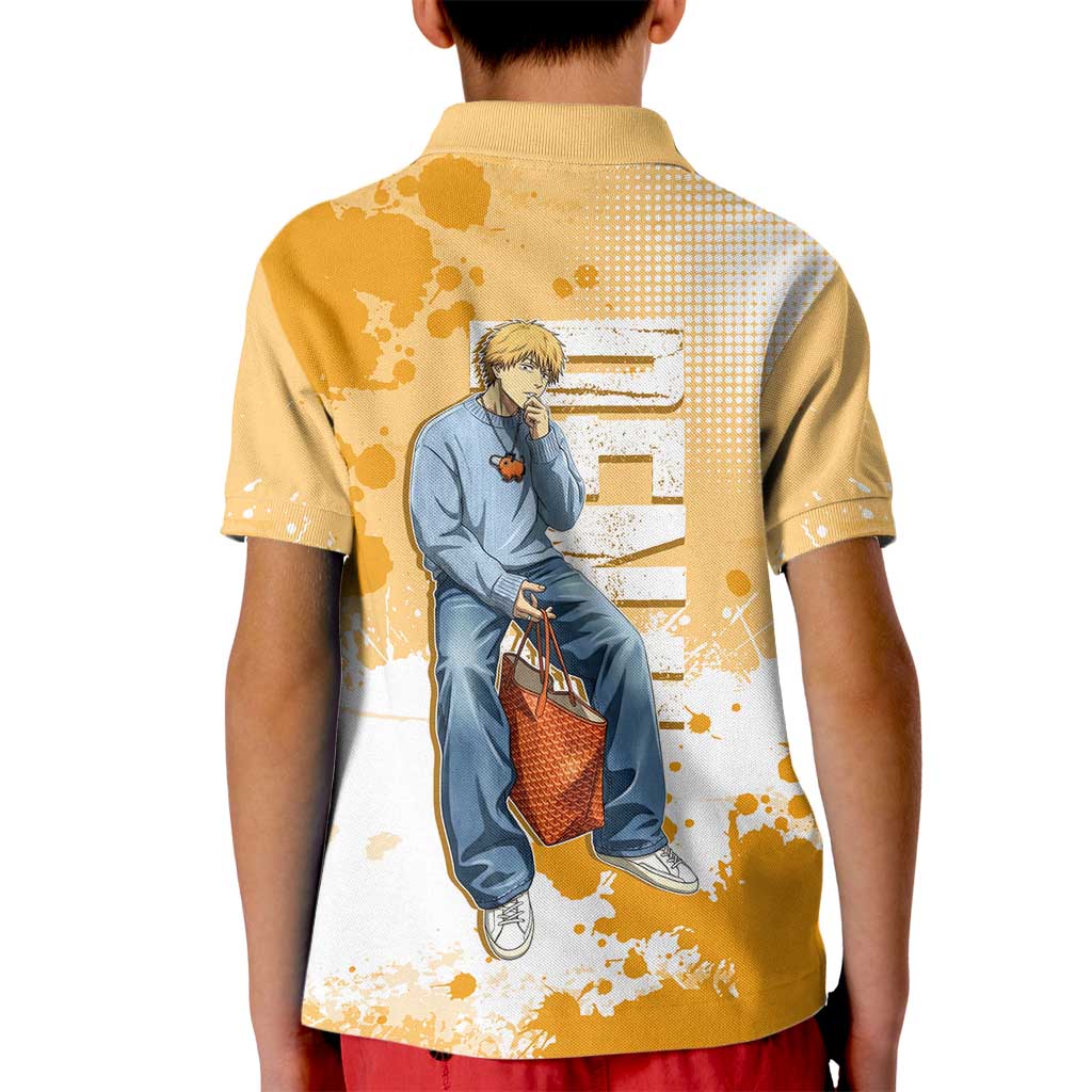 Denji Chainsaw Man Urban Drip Kid Polo Shirt Streetwear Anime Vibes in Orange Tones