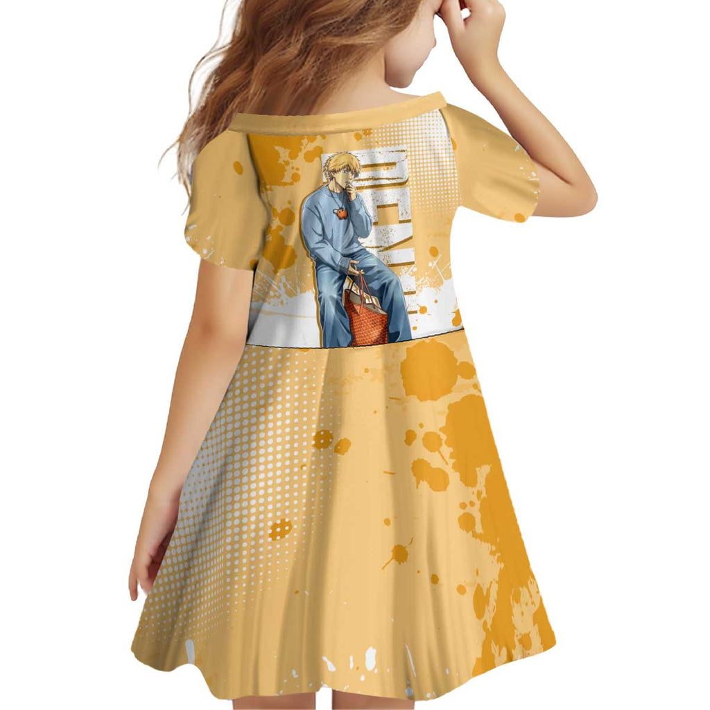 Denji Chainsaw Man Urban Drip Kid Short Sleeve Dress Streetwear Anime Vibes in Orange Tones