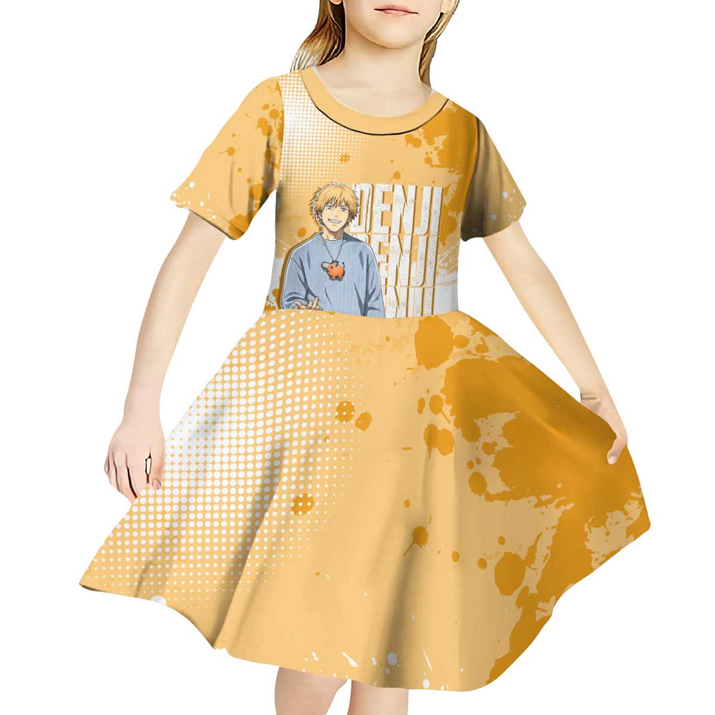 Denji Chainsaw Man Urban Drip Kid Short Sleeve Dress Streetwear Anime Vibes in Orange Tones
