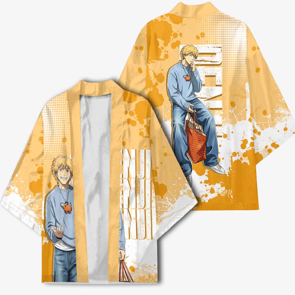 Denji Chainsaw Man Urban Drip Kimono Streetwear Anime Vibes in Orange Tones