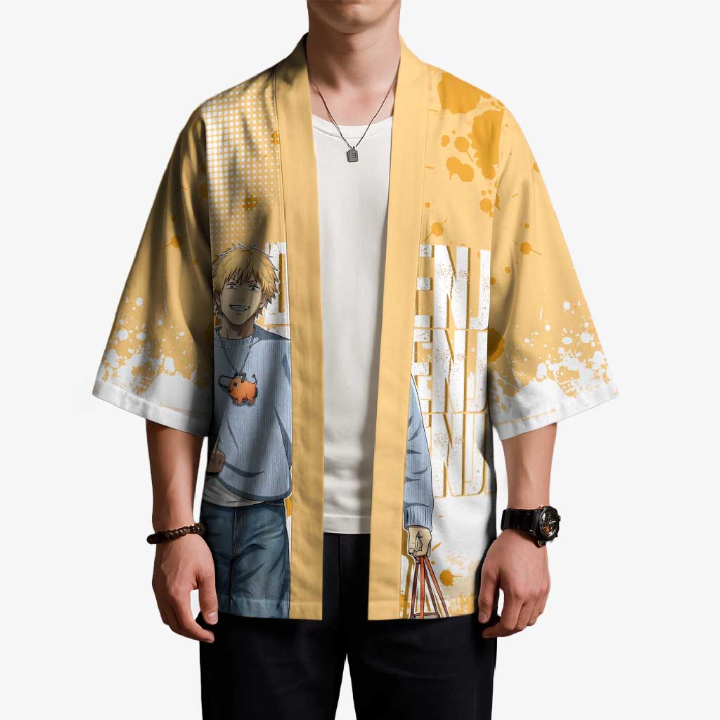 Denji Chainsaw Man Urban Drip Kimono Streetwear Anime Vibes in Orange Tones