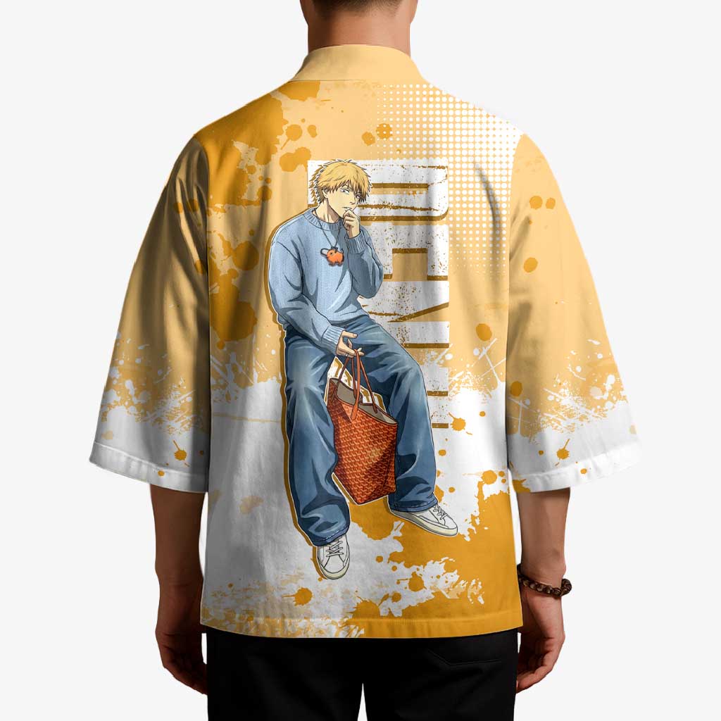 Denji Chainsaw Man Urban Drip Kimono Streetwear Anime Vibes in Orange Tones