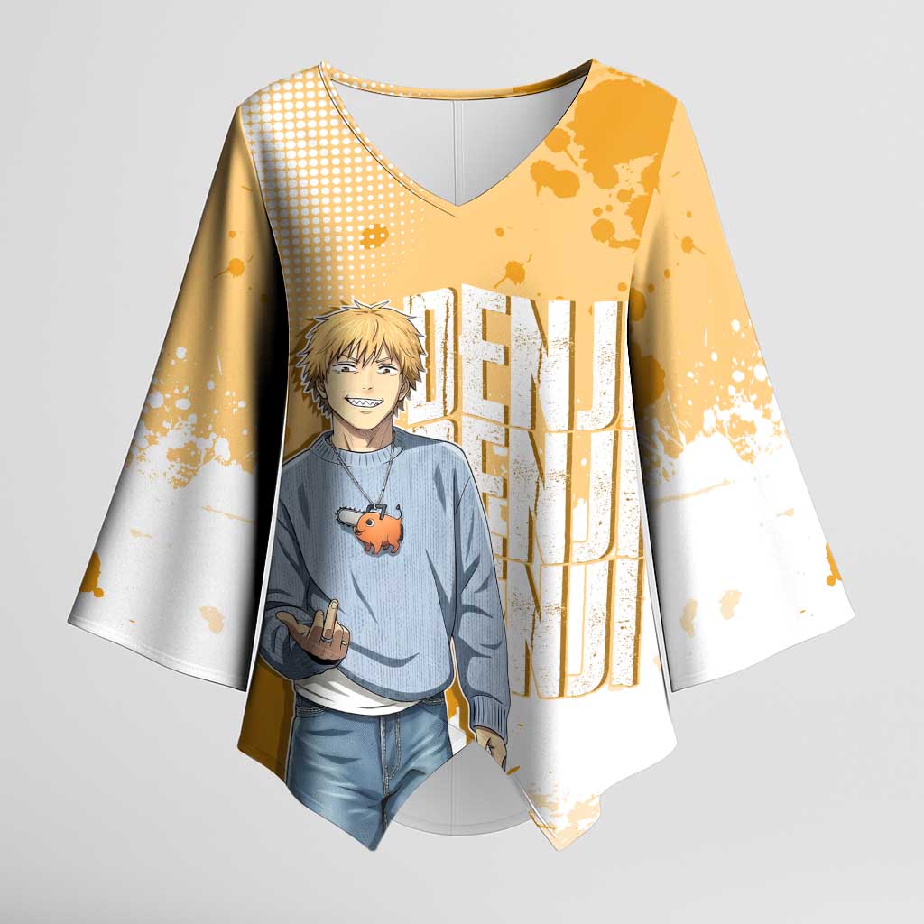 Denji Chainsaw Man Urban Drip Kimono Sleeve Blouse Streetwear Anime Vibes in Orange Tones