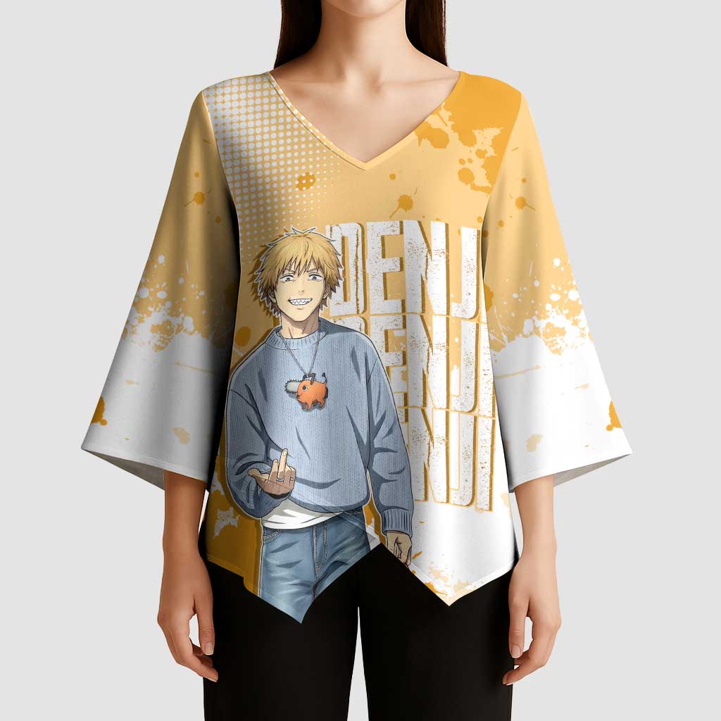 Denji Chainsaw Man Urban Drip Kimono Sleeve Blouse Streetwear Anime Vibes in Orange Tones