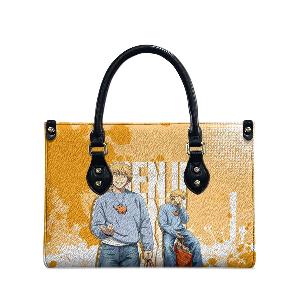 Denji Chainsaw Man Urban Drip Leather Bag Streetwear Anime Vibes in Orange Tones