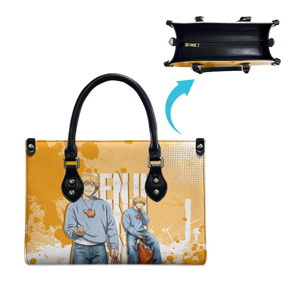 Denji Chainsaw Man Urban Drip Leather Bag Streetwear Anime Vibes in Orange Tones