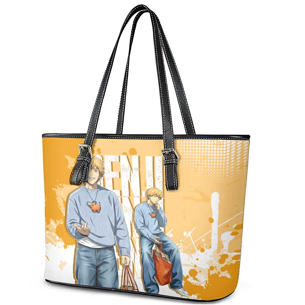 Denji Chainsaw Man Urban Drip Leather Tote Bag Streetwear Anime Vibes in Orange Tones