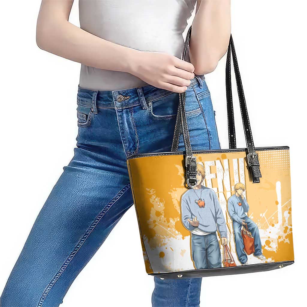 Denji Chainsaw Man Urban Drip Leather Tote Bag Streetwear Anime Vibes in Orange Tones
