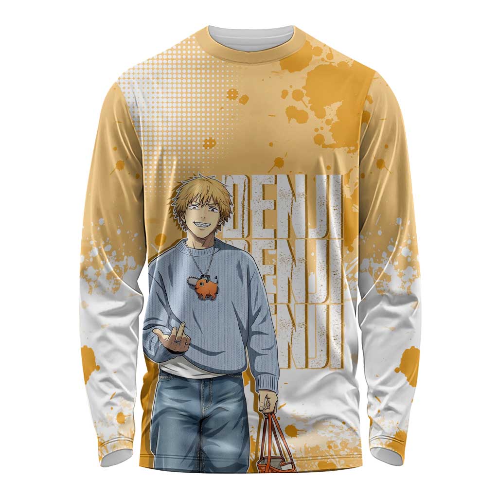 Denji Chainsaw Man Urban Drip Long Sleeve Shirt Streetwear Anime Vibes in Orange Tones