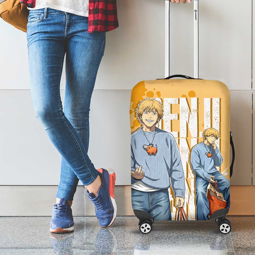 Denji Chainsaw Man Urban Drip Luggage Cover Streetwear Anime Vibes in Orange Tones