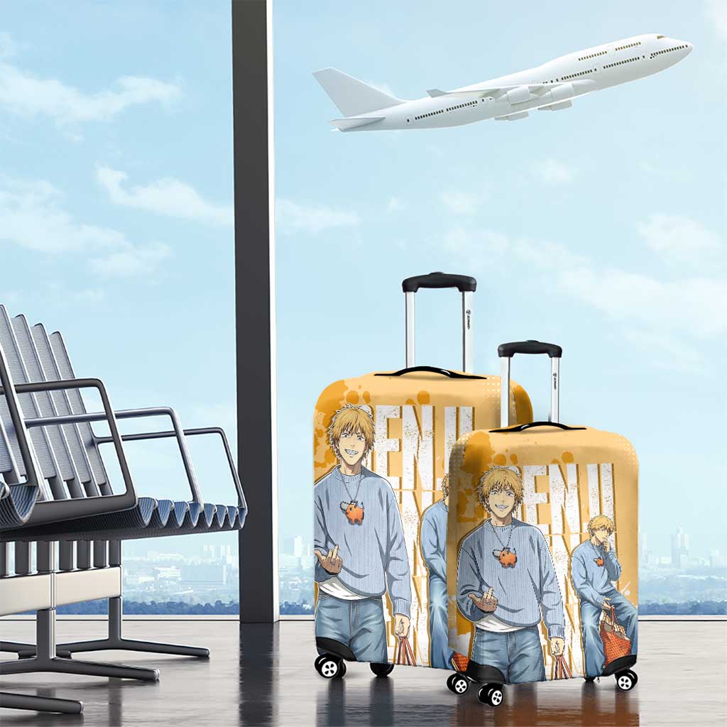 Denji Chainsaw Man Urban Drip Luggage Cover Streetwear Anime Vibes in Orange Tones