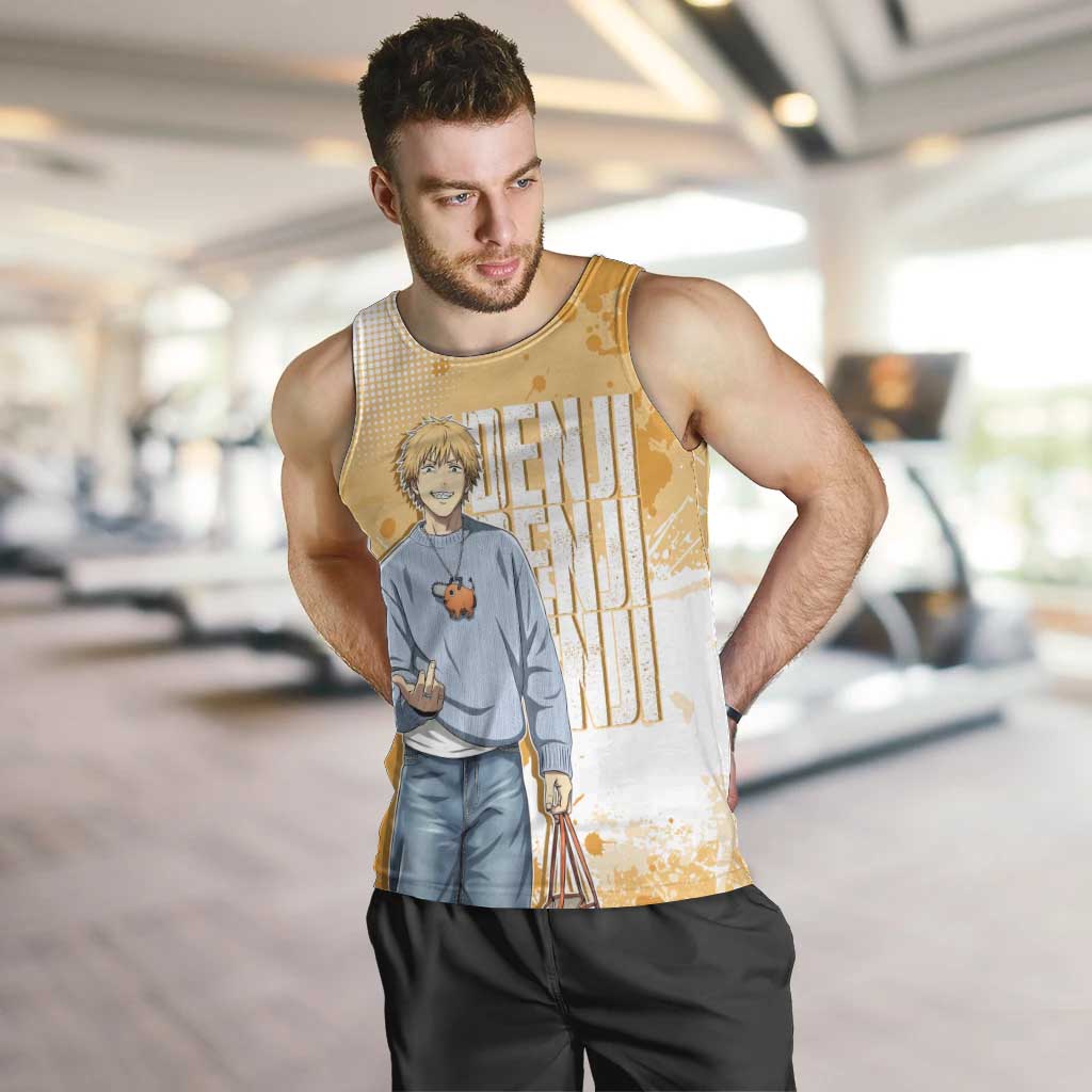 Denji Chainsaw Man Urban Drip Men Tank Top Streetwear Anime Vibes in Orange Tones