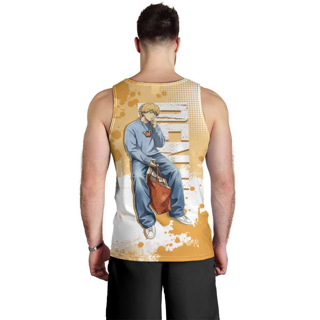 Denji Chainsaw Man Urban Drip Men Tank Top Streetwear Anime Vibes in Orange Tones