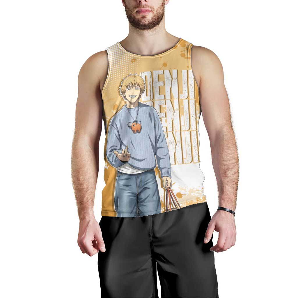 Denji Chainsaw Man Urban Drip Men Tank Top Streetwear Anime Vibes in Orange Tones