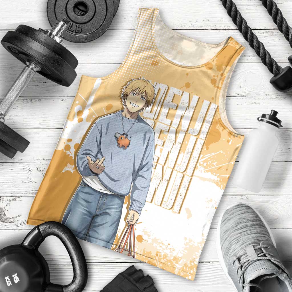 Denji Chainsaw Man Urban Drip Men Tank Top Streetwear Anime Vibes in Orange Tones
