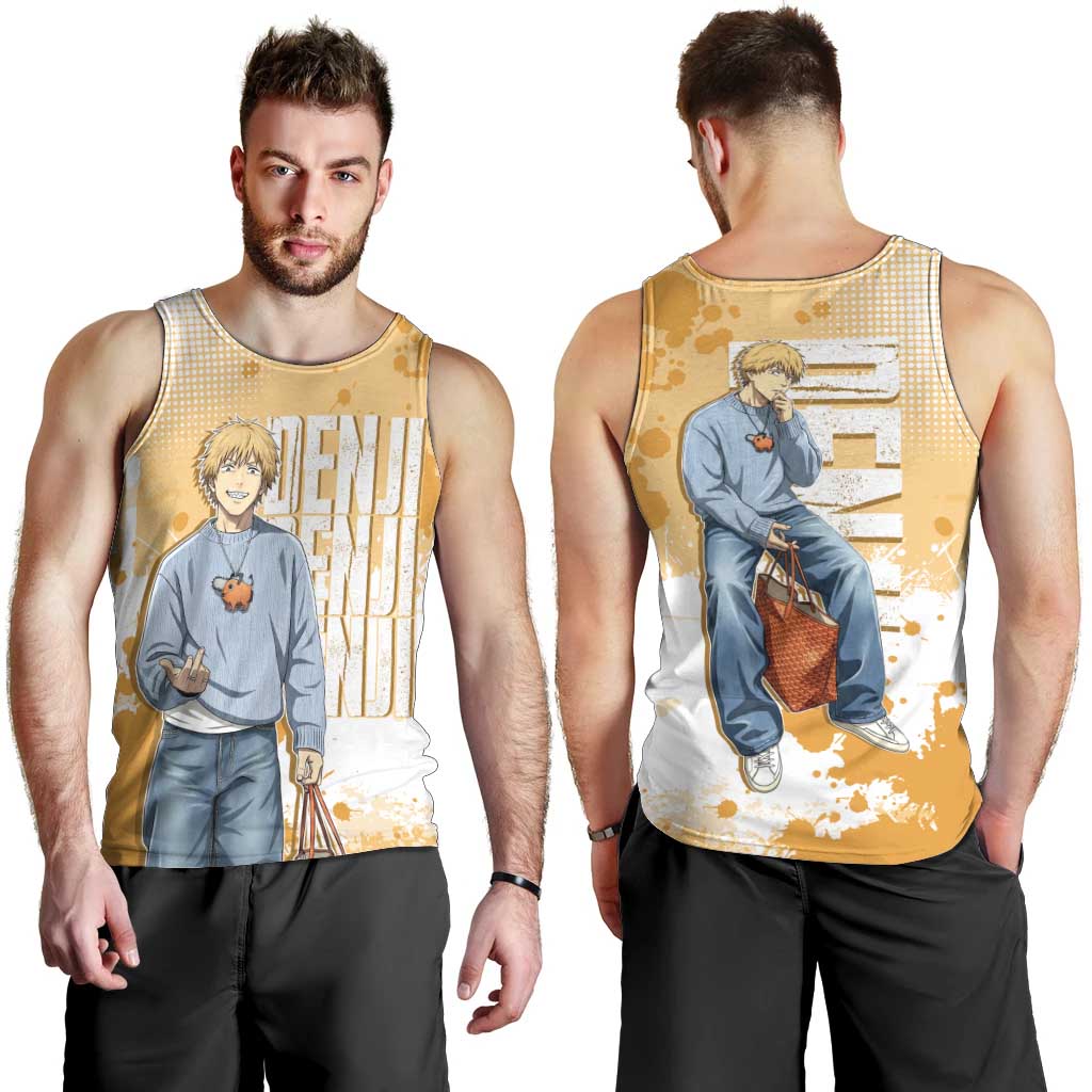 Denji Chainsaw Man Urban Drip Men Tank Top Streetwear Anime Vibes in Orange Tones