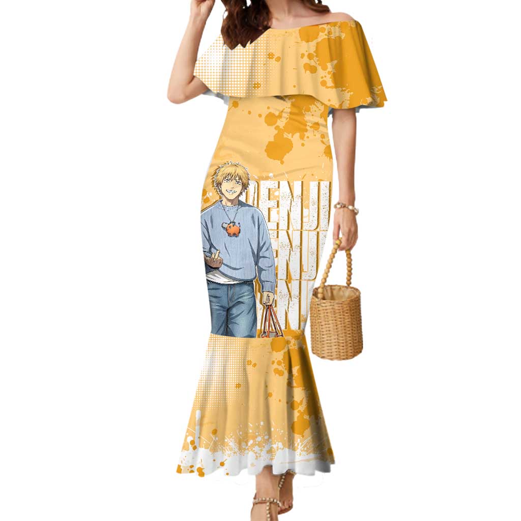 Denji Chainsaw Man Urban Drip Mermaid Dress Streetwear Anime Vibes in Orange Tones