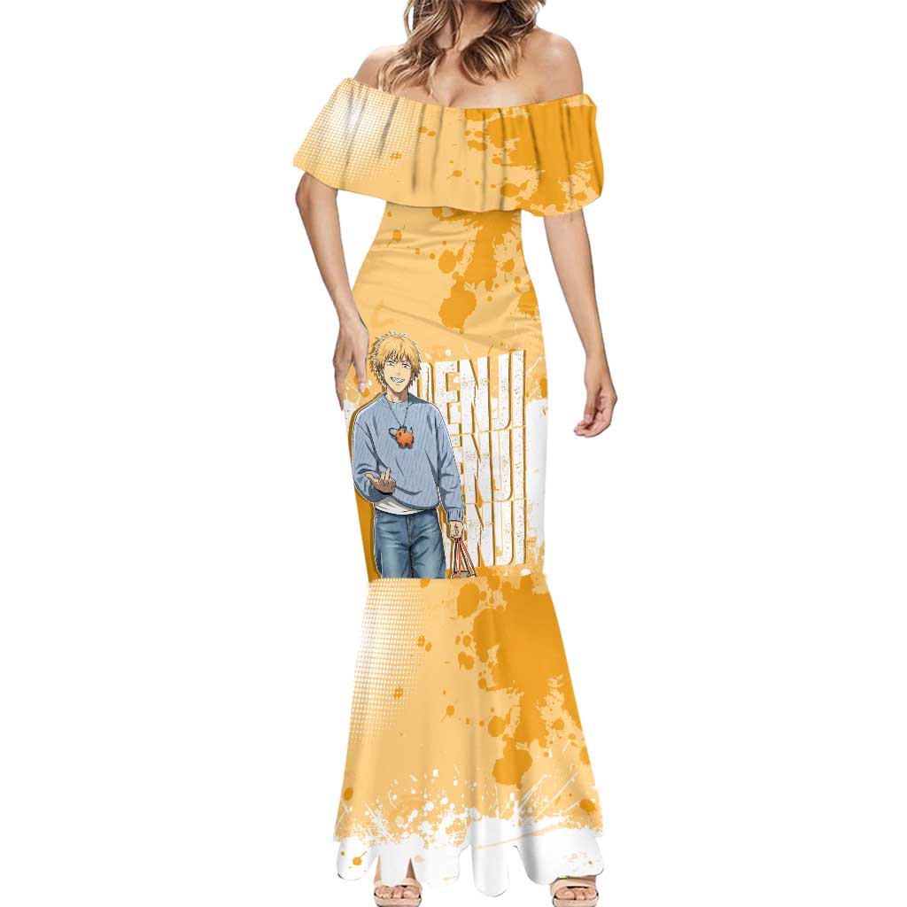 Denji Chainsaw Man Urban Drip Mermaid Dress Streetwear Anime Vibes in Orange Tones