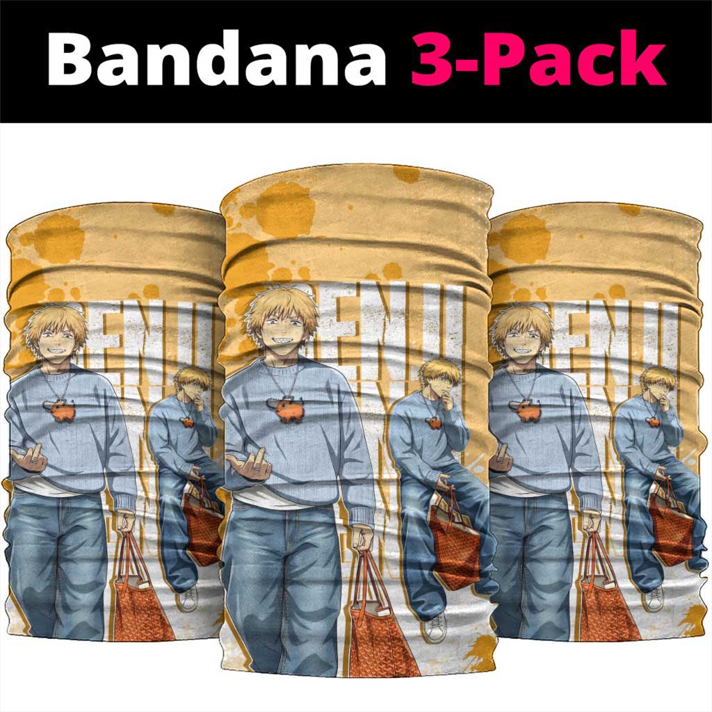 Denji Chainsaw Man Urban Drip Neck Gaiter Streetwear Anime Vibes in Orange Tones
