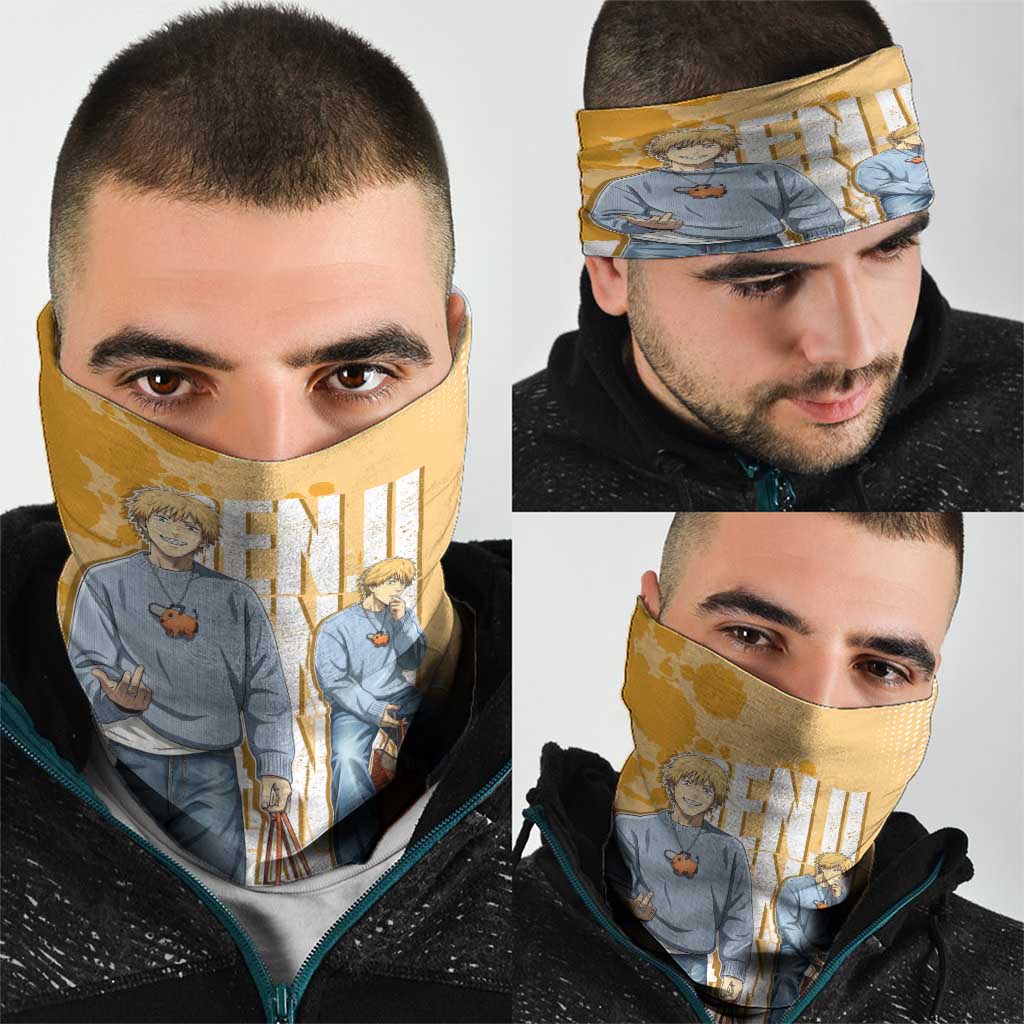Denji Chainsaw Man Urban Drip Neck Gaiter Streetwear Anime Vibes in Orange Tones