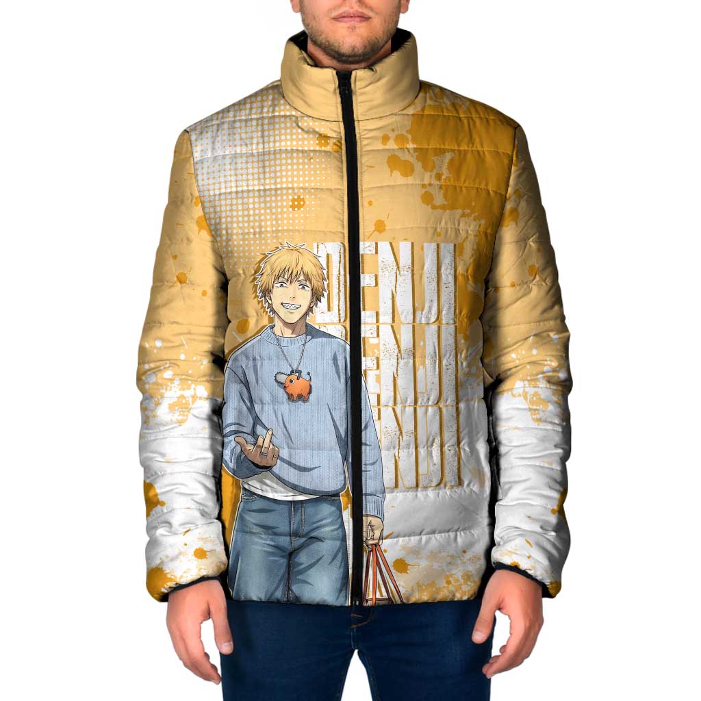 Denji Chainsaw Man Urban Drip Padded Jacket Streetwear Anime Vibes in Orange Tones