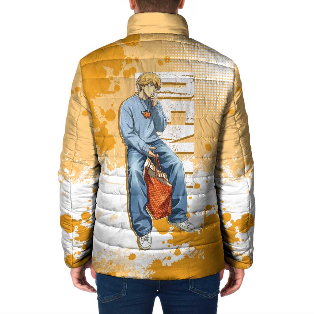 Denji Chainsaw Man Urban Drip Padded Jacket Streetwear Anime Vibes in Orange Tones