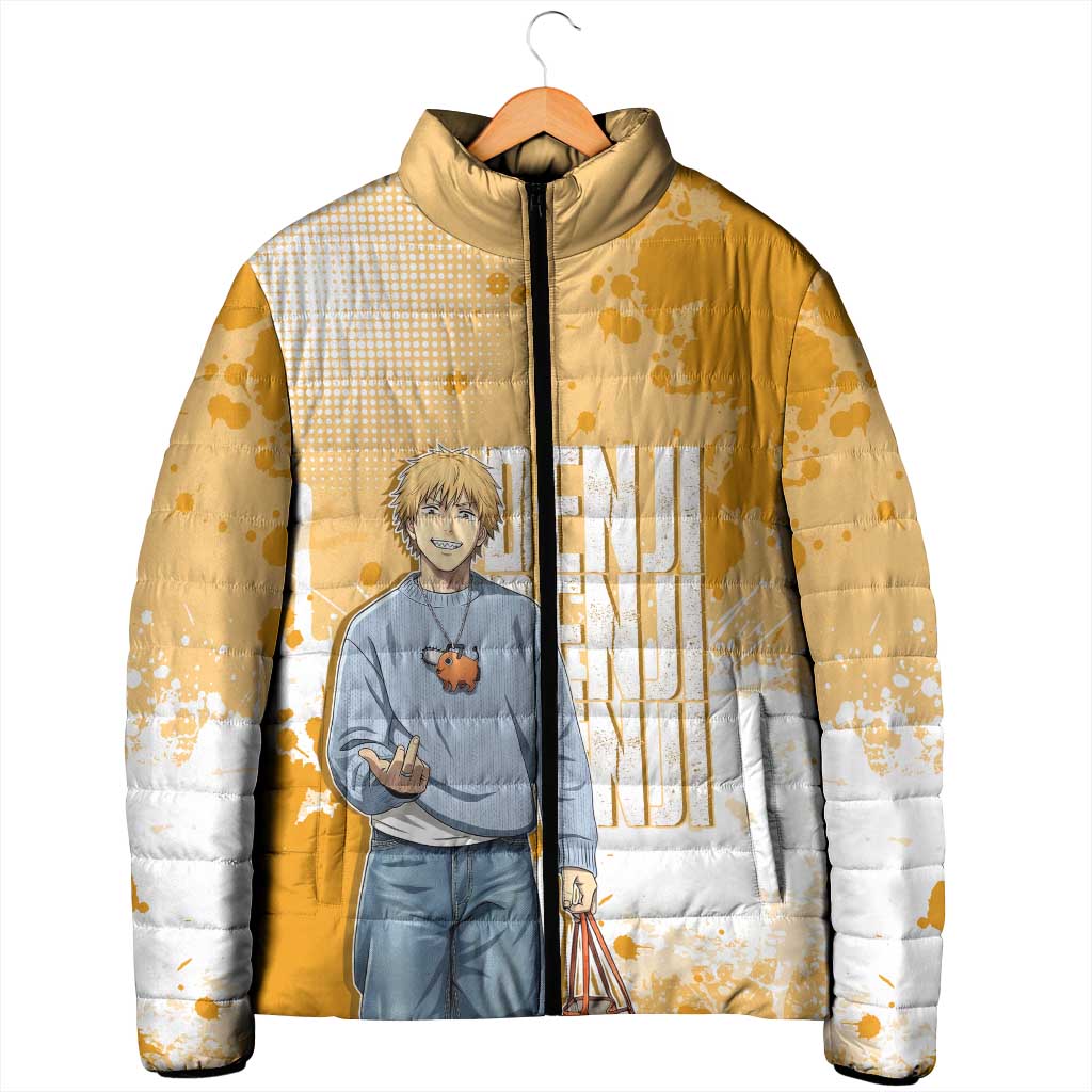 Denji Chainsaw Man Urban Drip Padded Jacket Streetwear Anime Vibes in Orange Tones