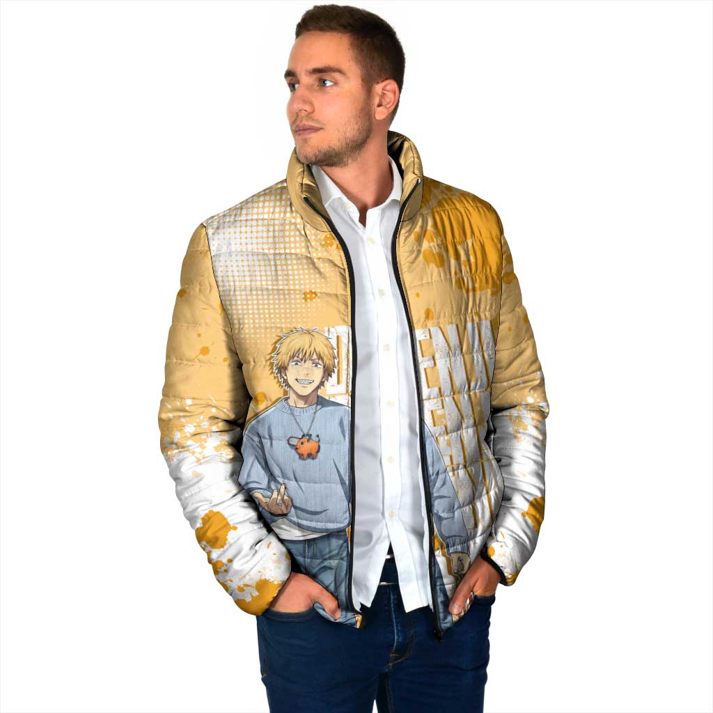 Denji Chainsaw Man Urban Drip Padded Jacket Streetwear Anime Vibes in Orange Tones