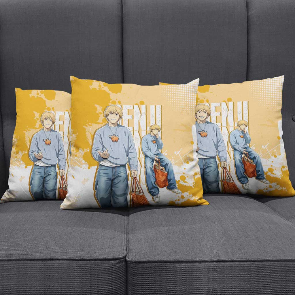 Denji Chainsaw Man Urban Drip Pillow Cover Streetwear Anime Vibes in Orange Tones