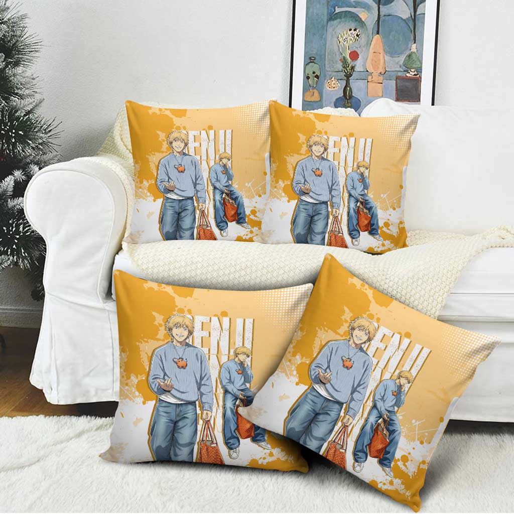 Denji Chainsaw Man Urban Drip Pillow Cover Streetwear Anime Vibes in Orange Tones