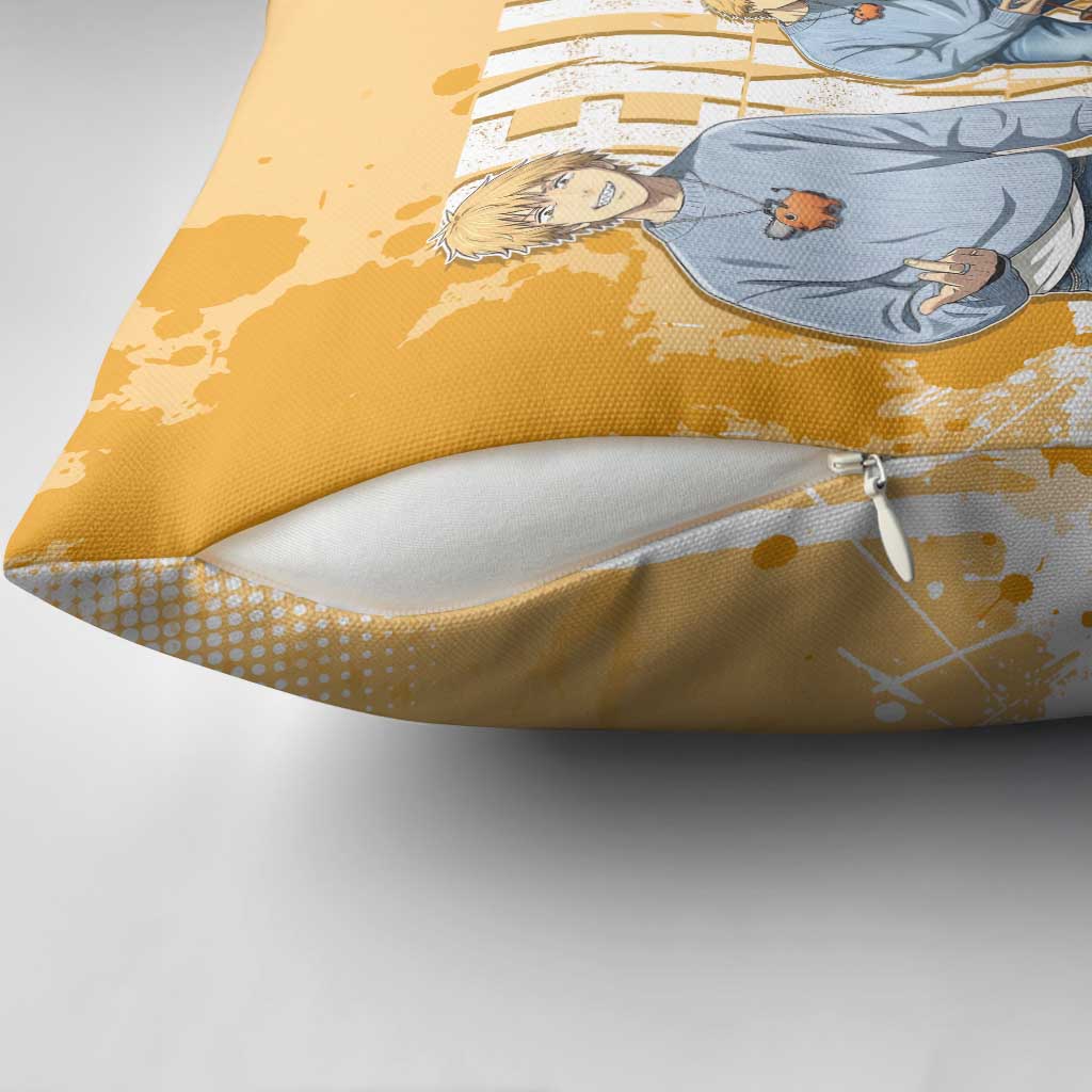 Denji Chainsaw Man Urban Drip Pillow Cover Streetwear Anime Vibes in Orange Tones