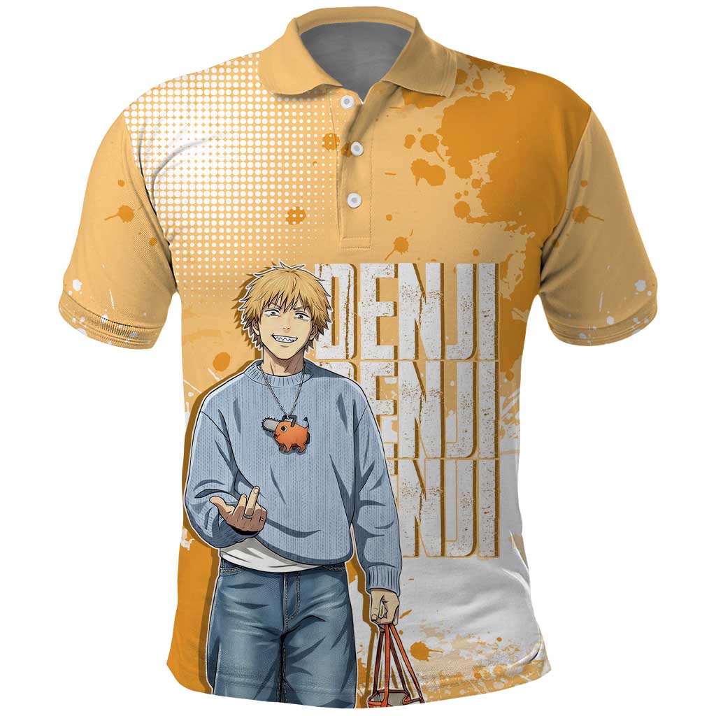Denji Chainsaw Man Urban Drip Polo Shirt Streetwear Anime Vibes in Orange Tones